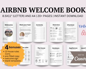 Airbnb Welcome Book Template, VRBO Welcome Book, Editable Airbnb Guest Book, Neutral House manual, Airbnb must have, STR, Air bnb guest book