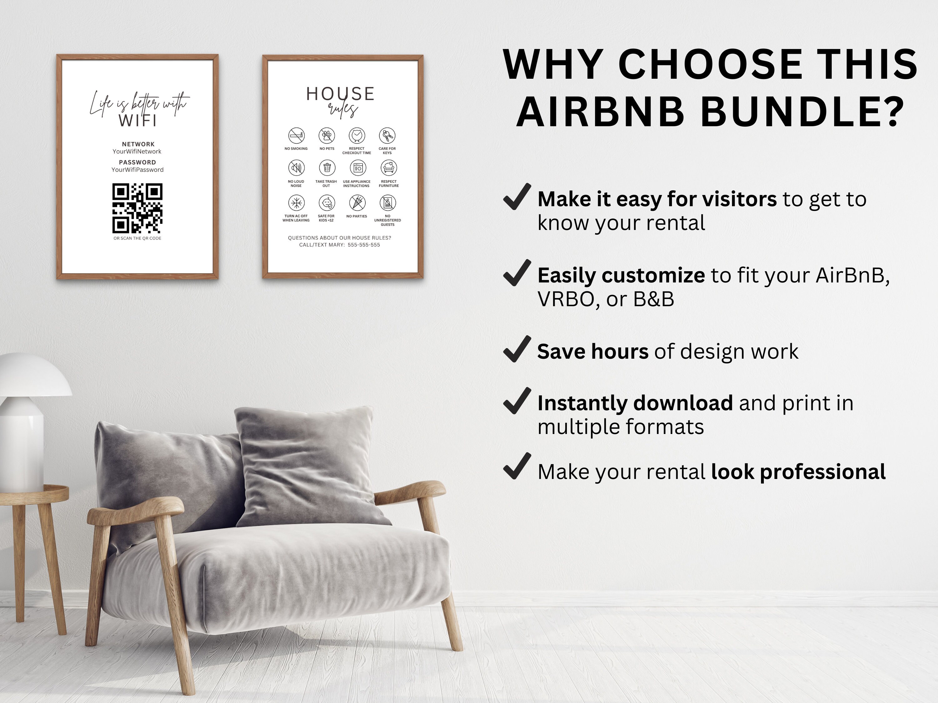 Airbnb Sign Bundle Template, Airbnb Signage, Vacation Rental, Wifi Sign ...