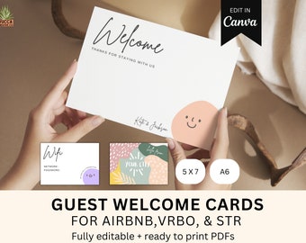 Airbnb welcome card bundle, host thank you card, rental marketing template, editable welcome card, Airbnb thank you note, guest card, VRBO
