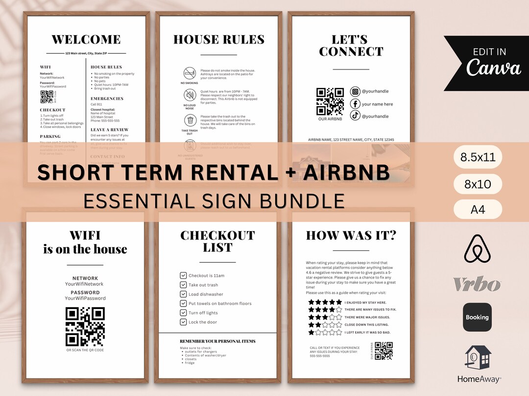 Simple Airbnb Signs, Airbnb Sign Bundle Template, Signs for Rental Home ...