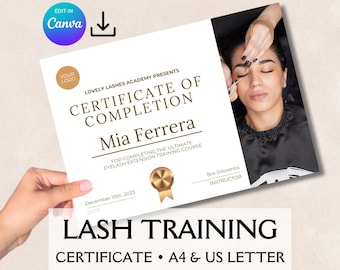 Certificato del corso Simple Lashes, Certificato Lash Tech, Formazione sull'estensione delle ciglia, Certificato di completamento, Modello di certificato di bellezza