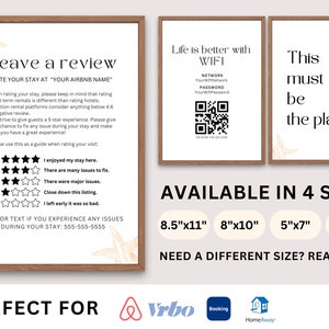 Airbnb rating sign, Air bnb 5 star review, Airbnb review sign printable, Airbnb star rating, VRBO review sign, Airbnb host templates, 5 star