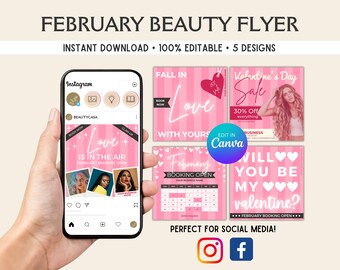 February Booking Valentines Flyer, Valentine Hair Flyer, Valentines Day Flyer, Lash Flyer, Nail Flyer, Aesthetics Flyer, Wig Install Flyer