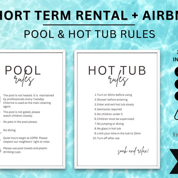 Airbnb Pool Rules, Airbnb guidebook, VRBO template, Editable Airbnb Guest Book, House manual, Pool rules, Air bnb guest book, hot tub rules