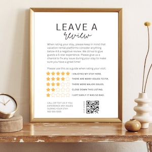 Airbnb 評価サイン、Air bnb 5 つ星レビュー、Airbnb レビューサイン印刷可能、Airbnb 星評価、VRBO レビューサイン、Airbnb ホストテンプレート、5 つ星