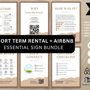 Szablon pakietu znaków Airbnb, oznakowanie Airbnb, znaki dla wynajmowanego domu, znak Wi-Fi, powitalna książka Airbnb, lista kontrolna, gospodarz Airbnb, VRBO