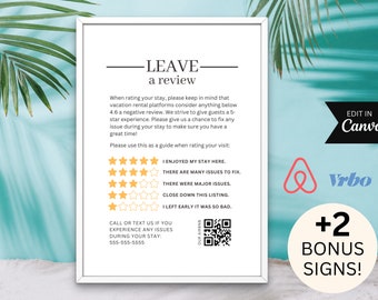 Airbnb rating sign, Air bnb 5 star review, Airbnb review sign printable, Airbnb star rating, VRBO review sign, Airbnb host templates, 5 star