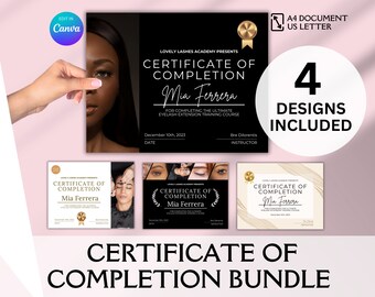 Lashes Course Certificate Bundle, Lash Tech Certificate, Training Award, Certificate Of Completion, Beauty Certificate Template, Lash Bundle