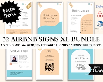 Airbnb Sign Bundle Template, beach rental, Airbnb welcome sign, Wifi Sign, QR code, Check out list, Airbnb Host, Rental home signs, VRBO