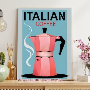 Italian Coffee Art Print – Bialetti Moka Pot Poster for Coffee Lovers  Kitchen Wall Decor, Italian Coffee Poster – Bialetti Moka Pot Art for