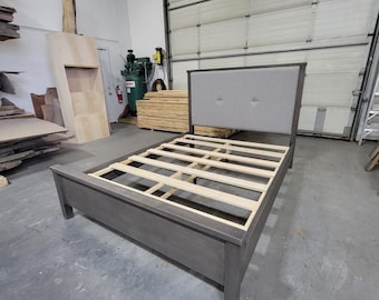 Maple Queen Size Bed with Upholstered Headboard