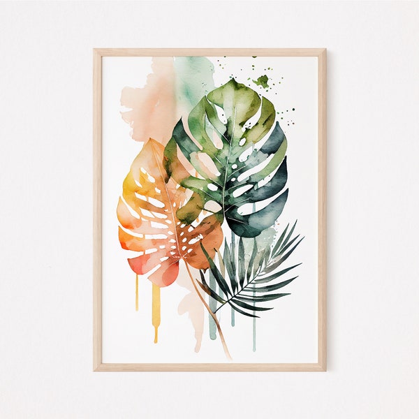 Monstera Print, DIGITAL Download, Wanddeko, Botanical Print, Instant Download, Posterdruck, Watercolor Boho Art, Instand Download, Wall Art