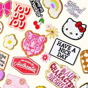 Patch de passar a ferro com letras bordadas em cereja, adesivo Hello Kitty, nome personalizado, patches punk, artesanato de vestuário faça você mesmo, patches engraçados, patches grunge