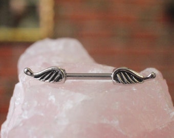 NORA • Angel Wings Nipple Bar • 316L Surgical Steel • 1.6mm X 12mm •