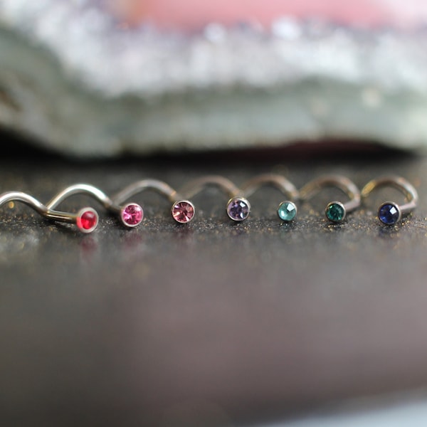 DARCIE • Titanium Silver Nose Screw Stud • Coloured Cubic Zirconia Crystals • 1mm • Red, Pink, Lilac, Turquoise, Blue