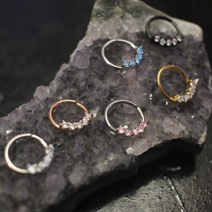 DIXIE • Cubic Zirconia Crystal • Bendable Hoop Ring • 1.2mm x 10mm • 316L Surgical Steel • Cartilage, Septum, Tragus Piercing