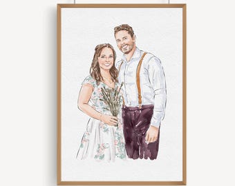 Custom Hand-Drawn Portrait from photo, Watercolor portrait for Him/Her, Couple Keepsake for Loved one, Wedding/Marriage gift