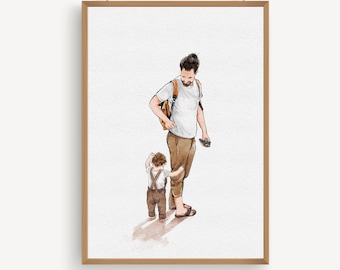 Custom dad and son drawing, Watercolor portrait from photo, Family portrait creator, Gift for dad/Husband, Painting from Photo