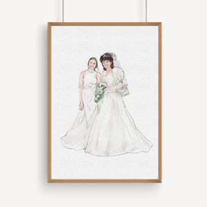 Custom Bride and Mother Portrait, Mother and Daughter Watercolor Drawing, Mother of Bride wedding gift, Portrait art mother of bride