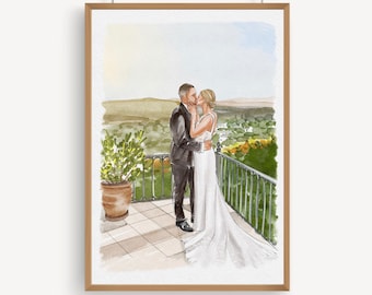 Custom Hand-Drawn Portrait from Photo: Watercolor Painting, Wedding portrait art, Couple Gift, Anniversary Keepsake