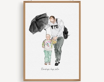 Custom Watercolor Family Portrait, Father and Son Art From Photo, Mother/Father's Day Gift, Gift from Daugther, Gift for husband/wife