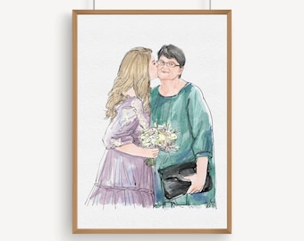 Custom bride and mother drawing, portrait art mother of bride, bride portrait creator, mother of bride and bride portrait, Marriage Gift
