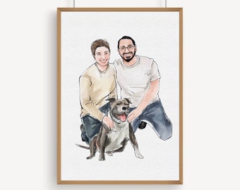 Custom Watercolour Pet Portrait from Photo, Pet Memorial Gift, Owner and Pet Painting from Photo, Personalised Dog Portrait