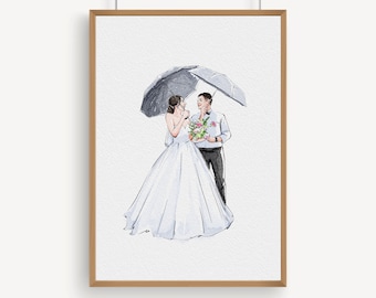 Dessin de couple/mariage aquarelle personnalisé, portrait d'un être cher à partir d'une photo, cadeau de mariage/fiançailles/anniversaire, peinture à partir d'une photo