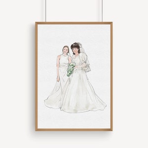 Custom Bride and Mother Portrait, Mother and Daughter Watercolor Drawing, Mother of Bride wedding gift, Portrait art mother of bride