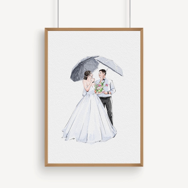 Dessin de couple/mariage aquarelle personnalisé, portrait d'un être cher à partir d'une photo, cadeau de mariage/fiançailles/anniversaire, peinture à partir d'une photo