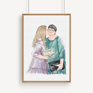 Custom bride and mother drawing, portrait art mother of bride, bride portrait creator, mother of bride and bride portrait, Marriage Gift