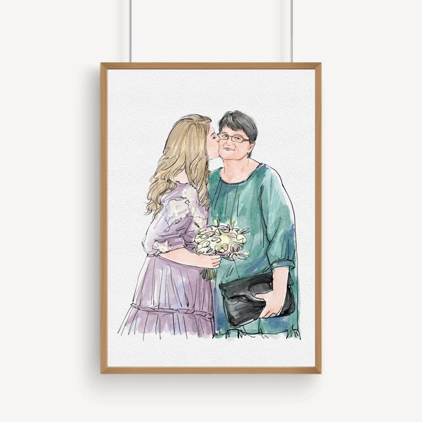 Custom bride and mother drawing, portrait art mother of bride, bride portrait creator, mother of bride and bride portrait, Marriage Gift