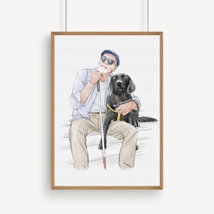 Personalised Portrait with Pet, Watercolor Portrait with Pet, Pet family Drawing from Photo, Owner and Pet Drawing from Photo