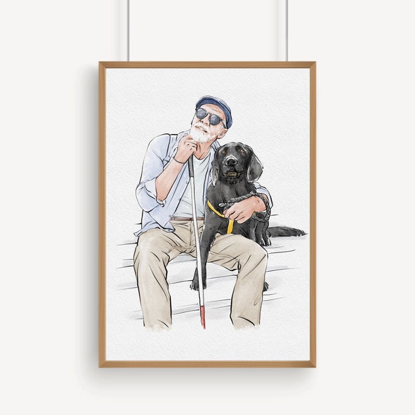 Personalised Portrait with Pet, Watercolor Portrait with Pet, Pet family Drawing from Photo, Owner and Pet Drawing from Photo