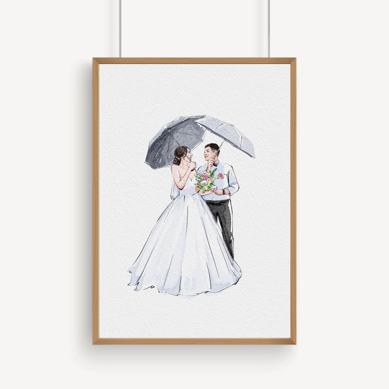 Custom Watercolor Couple/Wedding drawing, Loved one Portrait from photo, Wedding/Engagement/Anniversary Gift, Painting from Photo image 1