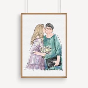 Custom Watercolor Couple/Wedding drawing, Loved one Portrait from photo, Wedding/Engagement/Anniversary Gift, Painting from Photo image 4