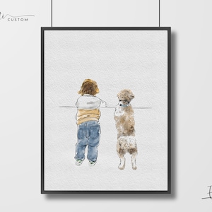 Familie Aquarell Portrait mit Haustieren, Benutzerdefinierte Hundebesitzer Gemälde vom Foto, Hunde Erinnerung Geschenk Portrait, Kinderzimmer Dekor