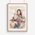 Personalised Portrait with Pet, Watercolor Portrait with Pet, Pet family Drawing from Photo, Owner and Pet Drawing from Photo product logo