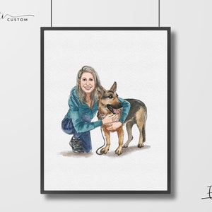 Paar Portrait mit Hund, Paar Portrait mit Haustier, Aquarell Portrait mit Hund, Paar Portrait, Passepartout, Geschenk zum Jahrestag, Geschenk personalisiert