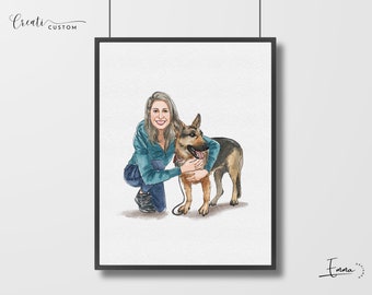 Family and dog Painting from Photo, Custom Couple Portrait with Pet, Watercolor Portrait with dog, Anniversary Gift, Personalised Gift