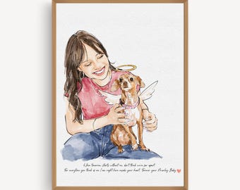 Custom Watercolor Portraits, Couple Portrait With Pet, Painting from photo, Personalized pet art, Pet memorial gifts, Pet remembrance