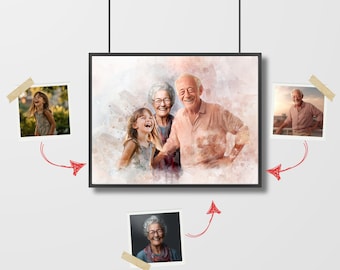 Personalized Watercolor Portrait From Multiple Photos, Add Loved One to Photo, Add Deceased Person to Photo, Combine Photos