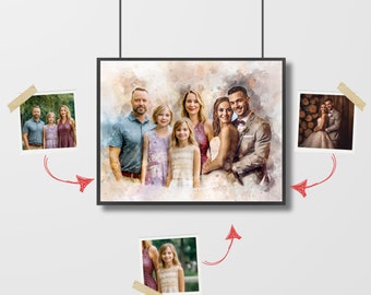 Memorial Gift for family, Add Family to Photo, Custom Watercolor Portrait From Multiple Photos, Merge Deceased Person to Photo