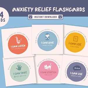24 flashcards de alívio da ansiedade para crianças, cartões de atenção plena, saúde mental, atividade de alívio da tensão, ferramentas de redução do estresse, técnicas calmantes