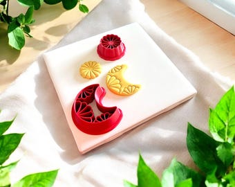 Floral Moon and Sun Polymer Clay Cutter Set for Boho Celestial Earrings and Whimsical Jewelry Designs