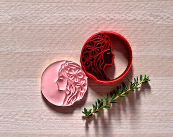 Floral Goddess Polymer Clay Cutter | Woman Profile Flower Hair Tool | Boho Feminine Face