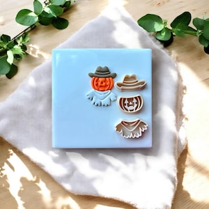 Halloween cowboy ghost pumpkin cutter set for polymer clay earrings, spooky fall western clay tool, jack o lantern Fall inspired cutter