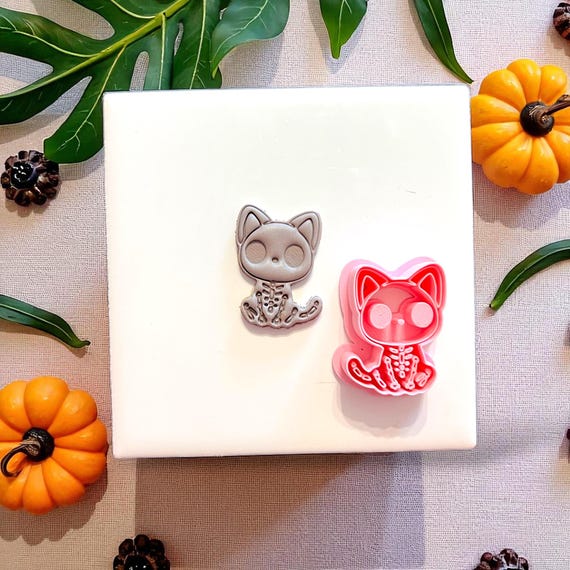 Spooky Cat Skeleton Polymer Clay Cutter: Halloween Earring Mold