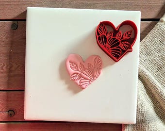Floral Heart Polymer Clay Cutter | Botanical Leaf Clay Tool | Modern Romantic Design for Makers and Handmade Jewelry Artists