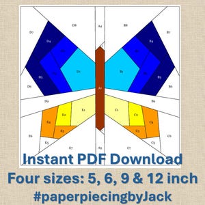 Foundation Paper Piecing Quilt Block PDF Pattern, Butterfly in 5, 6, 9 & 12 inch, FPP #PaperPiecingbyJack, Quilt Block Pattern,download file